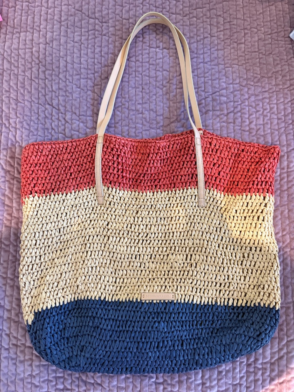 BCBGMaxAzria Rec, Natural & Navy Woven Tote